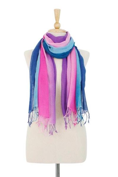 Alternate image for Two Handwoven Ombre Cotton Wrap Scarves from Thailand Innocent Colors