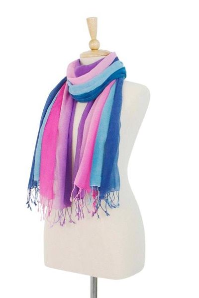 Alternate image for Two Handwoven Ombre Cotton Wrap Scarves from Thailand Innocent Colors