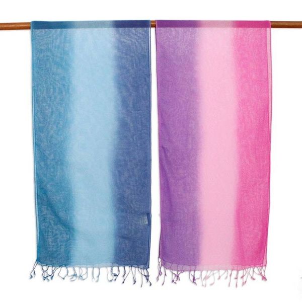 Alternate image for Two Handwoven Ombre Cotton Wrap Scarves from Thailand Innocent Colors