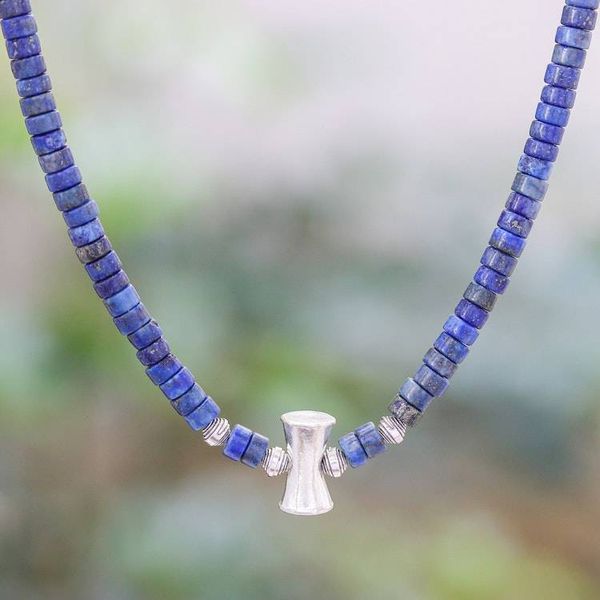 Alternate image for Lapis Lazuli and Karen Silver Beaded Necklace from Thailand Lapis Lazuli Love