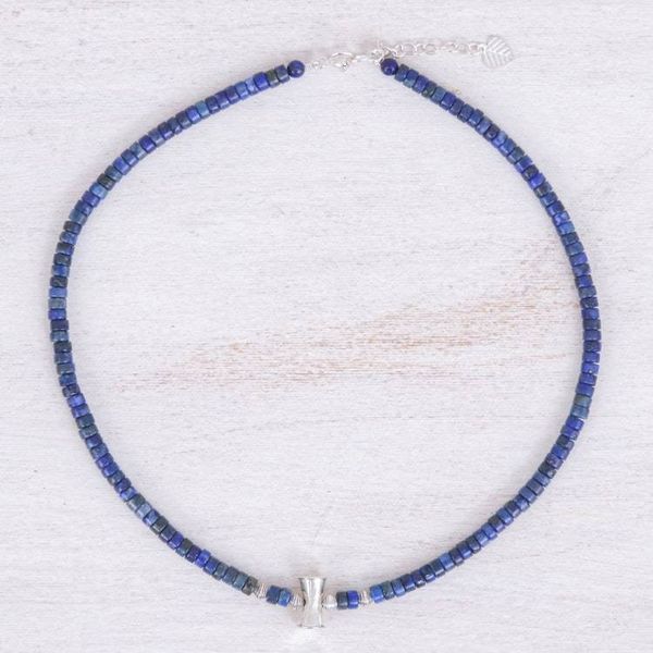 Alternate image for Lapis Lazuli and Karen Silver Beaded Necklace from Thailand Lapis Lazuli Love
