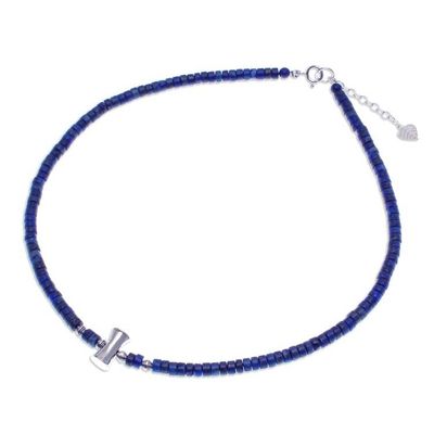 Alternate image for Lapis Lazuli and Karen Silver Beaded Necklace from Thailand Lapis Lazuli Love