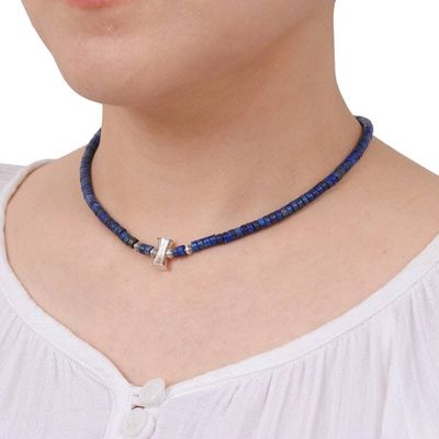 Alternate image for Lapis Lazuli and Karen Silver Beaded Necklace from Thailand Lapis Lazuli Love
