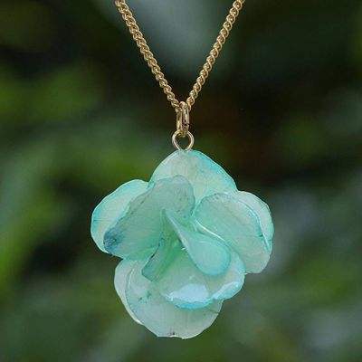 Primary image for Gold-Accented Hydrangea Petal Pendant Necklace Sea Hydrangea