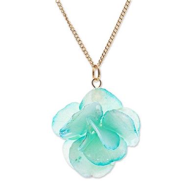 Alternate image for Gold-Accented Hydrangea Petal Pendant Necklace Sea Hydrangea
