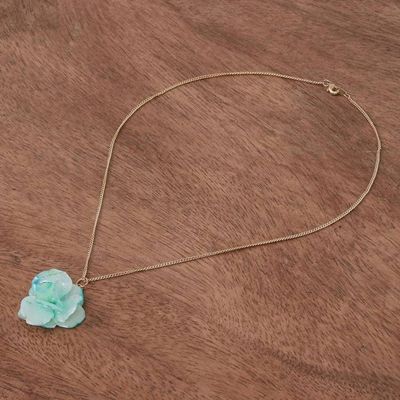 Alternate image for Gold-Accented Hydrangea Petal Pendant Necklace Sea Hydrangea