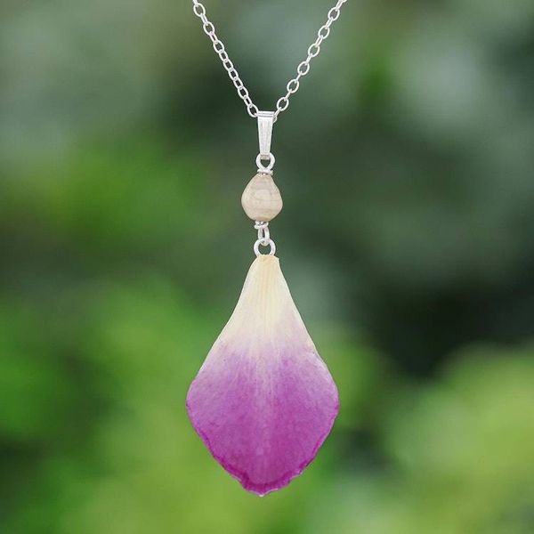 Alternate image for Hand Made Orchid Petal Pendant Necklace Bloom Basket in Purple