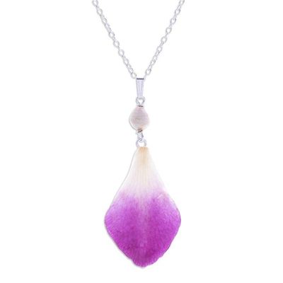 Alternate image for Hand Made Orchid Petal Pendant Necklace Bloom Basket in Purple