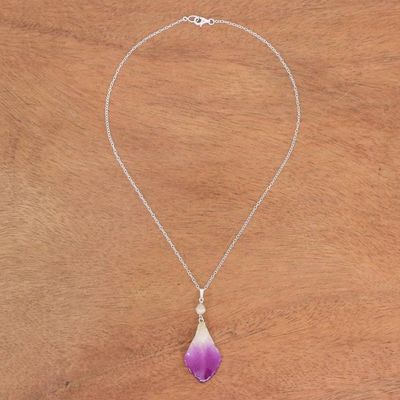 Alternate image for Hand Made Orchid Petal Pendant Necklace Bloom Basket in Purple