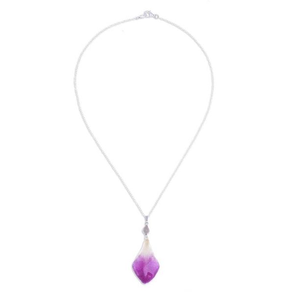 Alternate image for Hand Made Orchid Petal Pendant Necklace Bloom Basket in Purple