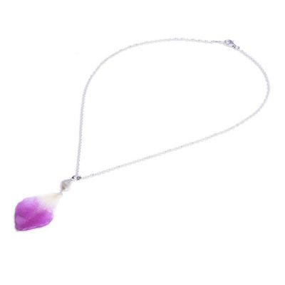 Alternate image for Hand Made Orchid Petal Pendant Necklace Bloom Basket in Purple