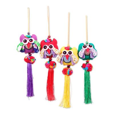 Alternate image for Thai-Inspired Owl-Themed 4-Piece Cotton Blend Ornament Set Owl Veils