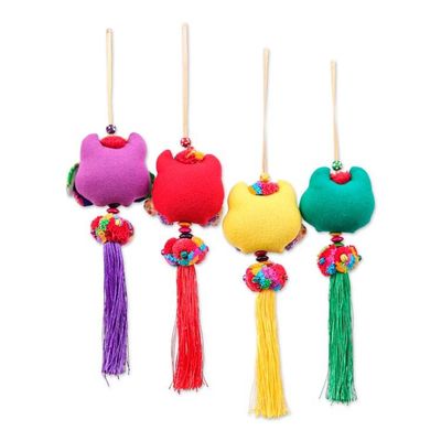 Alternate image for Thai-Inspired Owl-Themed 4-Piece Cotton Blend Ornament Set Owl Veils