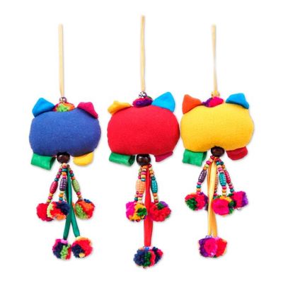 Alternate image for Cat-Inspired Whimsical 3-Piece Colorful Cotton Ornament Set Feline Palette