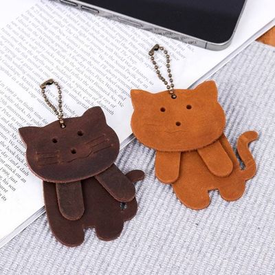 Primary image for Pair of Leather Cat Keychains in Chocolate and Brown Hues Kind Kitties
