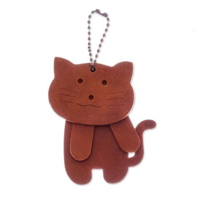 Alternate image for Pair of Leather Cat Keychains in Chocolate and Brown Hues Kind Kitties