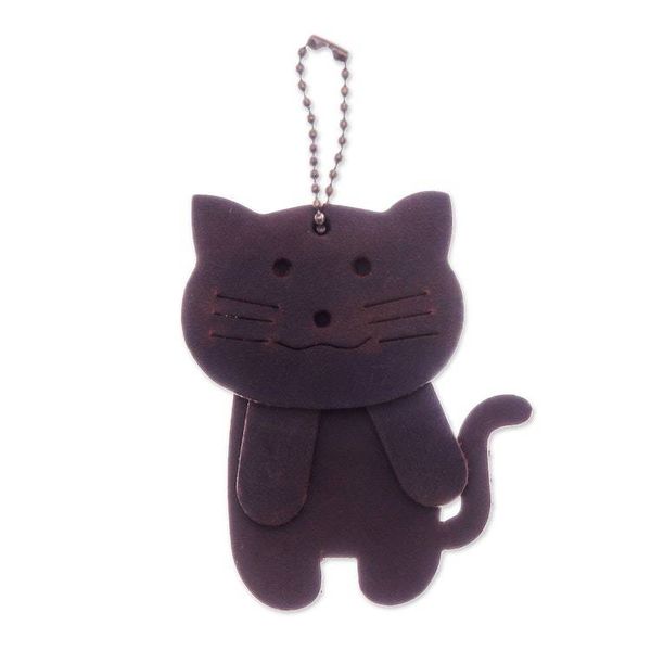 Alternate image for Pair of Leather Cat Keychains in Chocolate and Brown Hues Kind Kitties