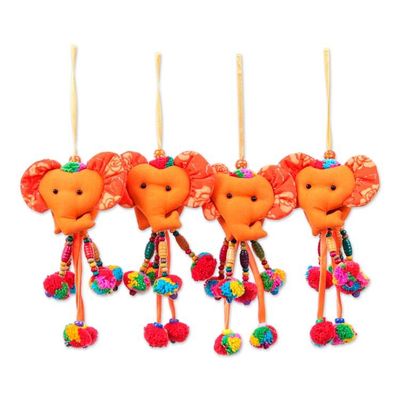 Alternate image for Floral 4-Piece Orange Cotton Blend Elephant Ornament Set Autumn Ears