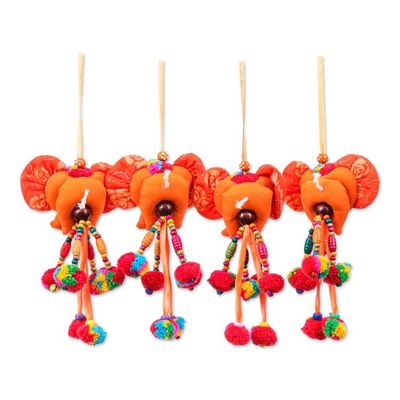 Alternate image for Floral 4-Piece Orange Cotton Blend Elephant Ornament Set Autumn Ears
