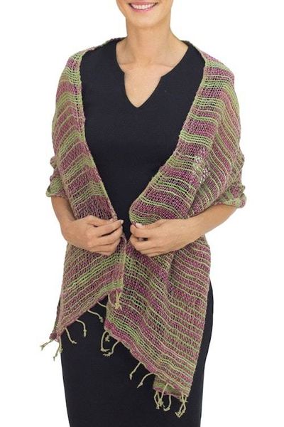 Main image for Thai Green and Violet Cotton Scarf Breezy Green and Violet