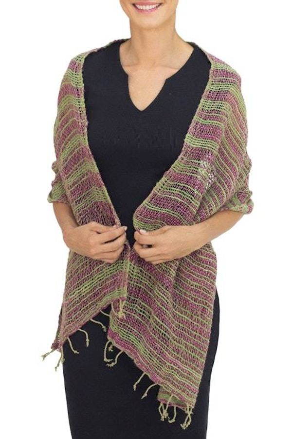 Alternate image for Thai Green and Violet Cotton Scarf Breezy Green and Violet