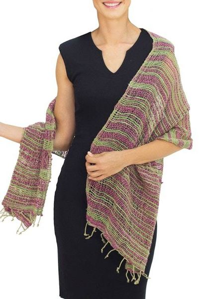 Alternate image for Thai Green and Violet Cotton Scarf Breezy Green and Violet