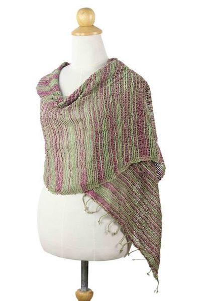 Alternate image for Thai Green and Violet Cotton Scarf Breezy Green and Violet