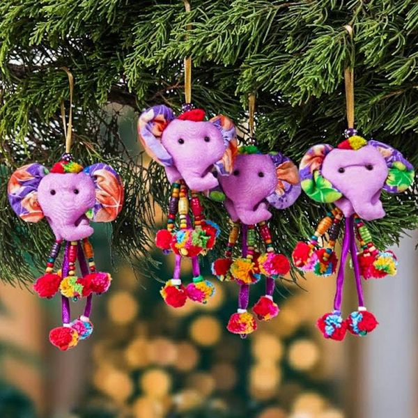 Alternate image for Spring-Themed 4-Piece Cotton Blend Elephant Ornament Set Spring Ears