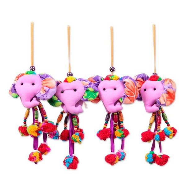 Alternate image for Spring-Themed 4-Piece Cotton Blend Elephant Ornament Set Spring Ears