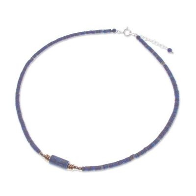 Alternate image for Lapis Lazuli Pendant Necklace with Golden-Hued Hematite Gems Cylindrical Beauty
