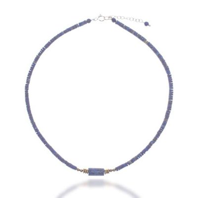Alternate image for Lapis Lazuli Pendant Necklace with Golden-Hued Hematite Gems Cylindrical Beauty