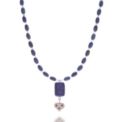 Alternate image for Lapis Lazuli Apatite Necklace with 950 Silver Heart Pendant Royal Blue Heart