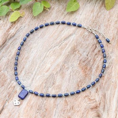 Alternate image for Lapis Lazuli Apatite Necklace with 950 Silver Heart Pendant Royal Blue Heart
