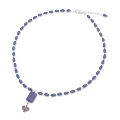 Alternate image for Lapis Lazuli Apatite Necklace with 950 Silver Heart Pendant Royal Blue Heart