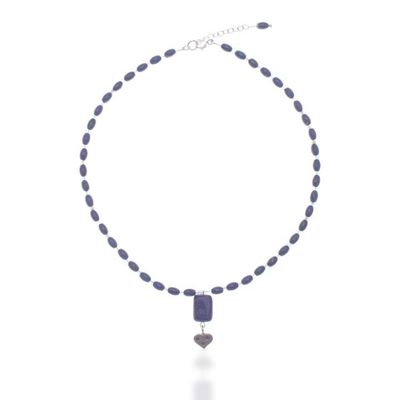 Alternate image for Lapis Lazuli Apatite Necklace with 950 Silver Heart Pendant Royal Blue Heart