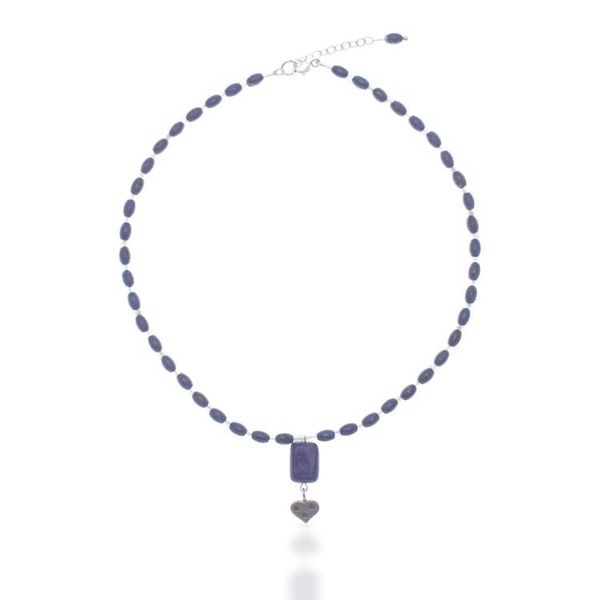 Alternate image for Lapis Lazuli Apatite Necklace with 950 Silver Heart Pendant Royal Blue Heart
