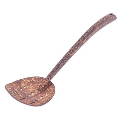 Alternate image for Handcrafted Coconut Shell and Wood Slotted Spatula with Dots Cooking Dots