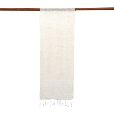 Alternate image for Thai Hand-Loomed 100 Silk Scarf with Fringes in Ecru Beige Ecru Splendor