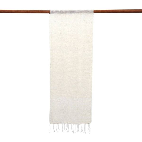 Alternate image for Thai Hand-Loomed 100 Silk Scarf with Fringes in Ecru Beige Ecru Splendor
