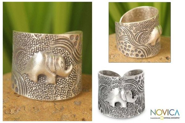 Alternate image for Sterling Silver Elephant Wrap Ring King of the Forest