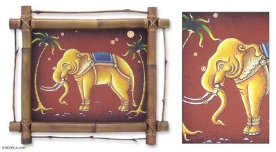 Primary image for Framed Acrylic Thai Elephant Painting Thai Elephant