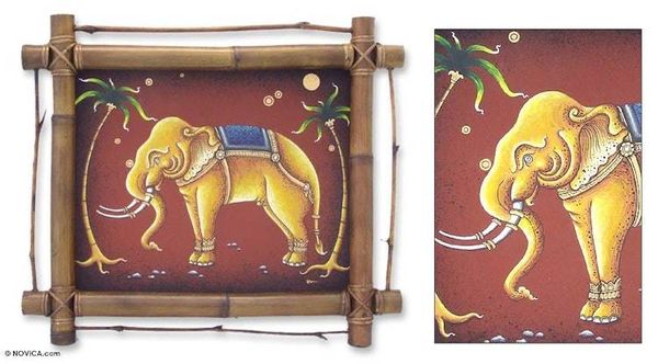 Alternate image for Framed Acrylic Thai Elephant Painting Thai Elephant