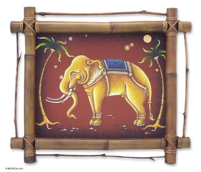 Alternate image for Framed Acrylic Thai Elephant Painting Thai Elephant