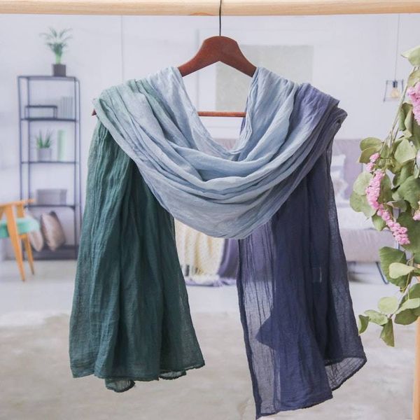 Alternate image for Hand-Spun Dyed Wrinkled Batik Cotton Scarf in Blue and Green Vibrant Glam