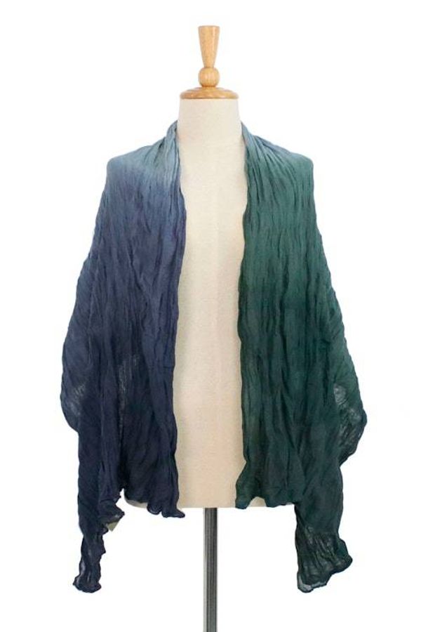 Alternate image for Hand-Spun Dyed Wrinkled Batik Cotton Scarf in Blue and Green Vibrant Glam