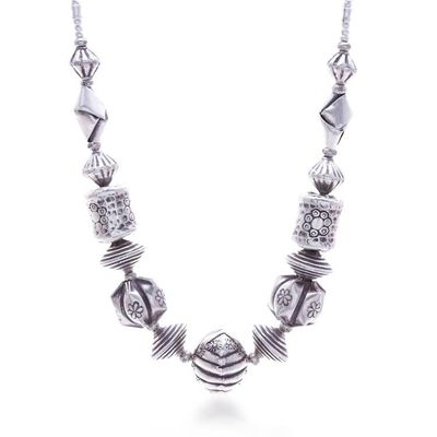 Alternate image for Silver Pendant Necklace with Thai Stamped Hill Tribe Beads Striking Style