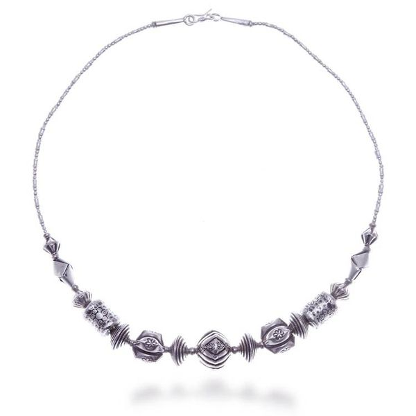 Alternate image for Silver Pendant Necklace with Thai Stamped Hill Tribe Beads Striking Style