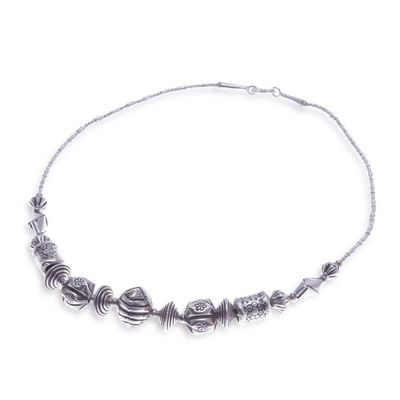 Alternate image for Silver Pendant Necklace with Thai Stamped Hill Tribe Beads Striking Style