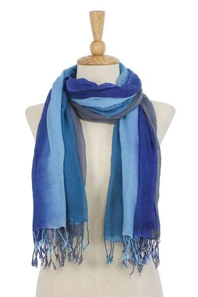 Main image for Two Hand Spun and Dyed Grey and Blue Batik Cotton Scarves Colorful Breeze in Blue