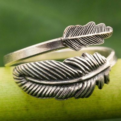 Alternate image for Hand Made Sterling Silver Wrap Ring Feather from Thailand The Feather